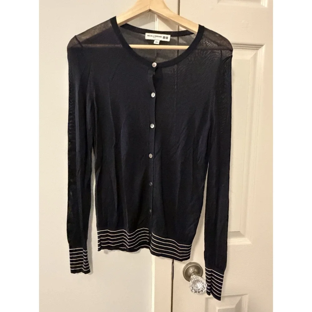 Uniqlo X Ines De La Fressange Sheer Button Up Cardigan Sz L Dark Academia Y2K